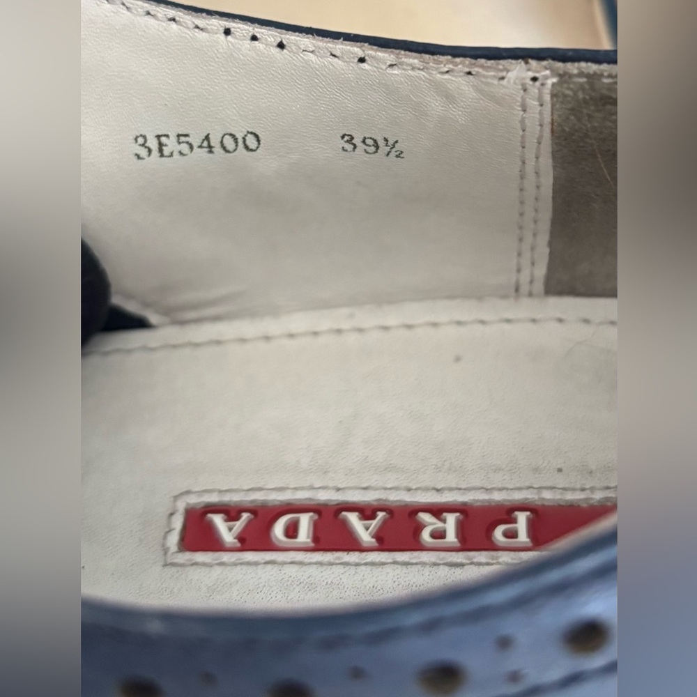 Prada Navy Blue Leather Wingtip Brogue Platform Sneakers 3E5400 Sz: 39.5 - Picture 11 of 11